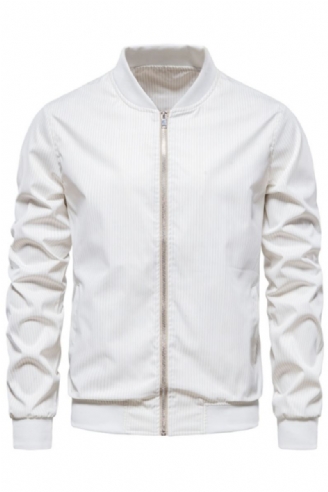 Blouson Aviateur Rayé Pour Hommes Veste De Baseball À Col Montant Et Fermeture Éclair Décontractée D'automne Jeunes