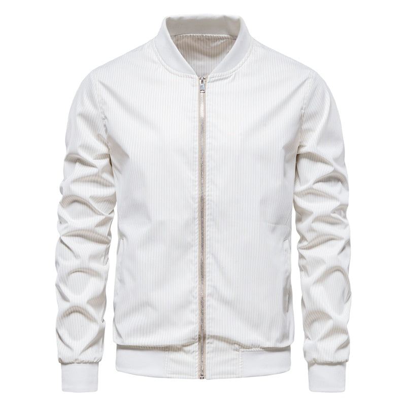 Blouson Aviateur Rayé Pour Hommes Veste De Baseball À Col Montant Et Fermeture Éclair Décontractée D'automne Jeunes - Blanc