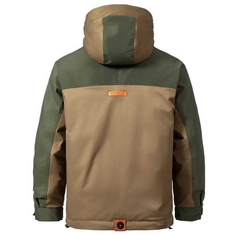 Doudoune Hommes Hiver Couleur Bloc Patchwork Manteaux Mâle Cargo Vers Le Bas Manteau Camping Vestes - Vert