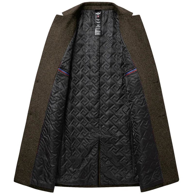Hiver Laine Hommes Épais Manteau Col Montant Mâle Mélange Veste De Survêtement Smart Décontracté Trench - Noir