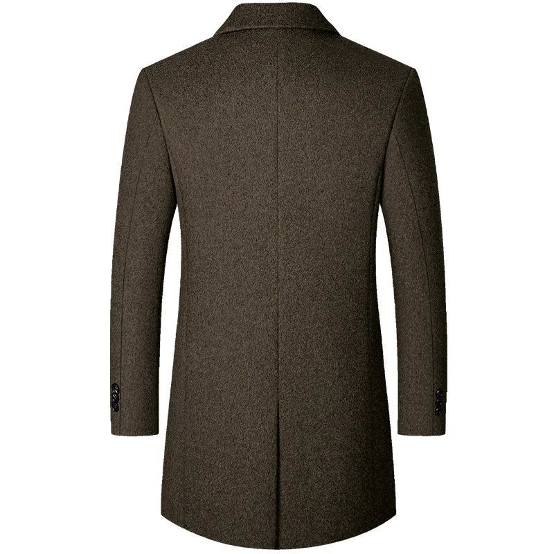 Hiver Laine Hommes Épais Manteau Col Montant Mâle Mélange Veste De Survêtement Smart Décontracté Trench - Noir