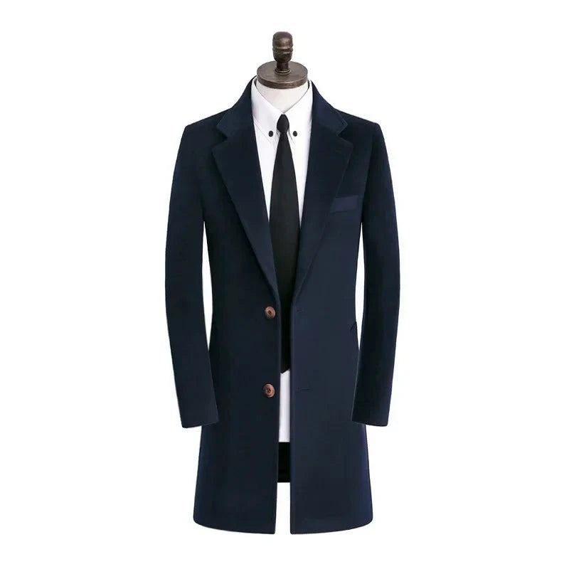 Hommes Laine Manteau Double Face Polaire Costume Chaud Coupe-vent Décontracté Simple Boutonnage Épais - Bleu