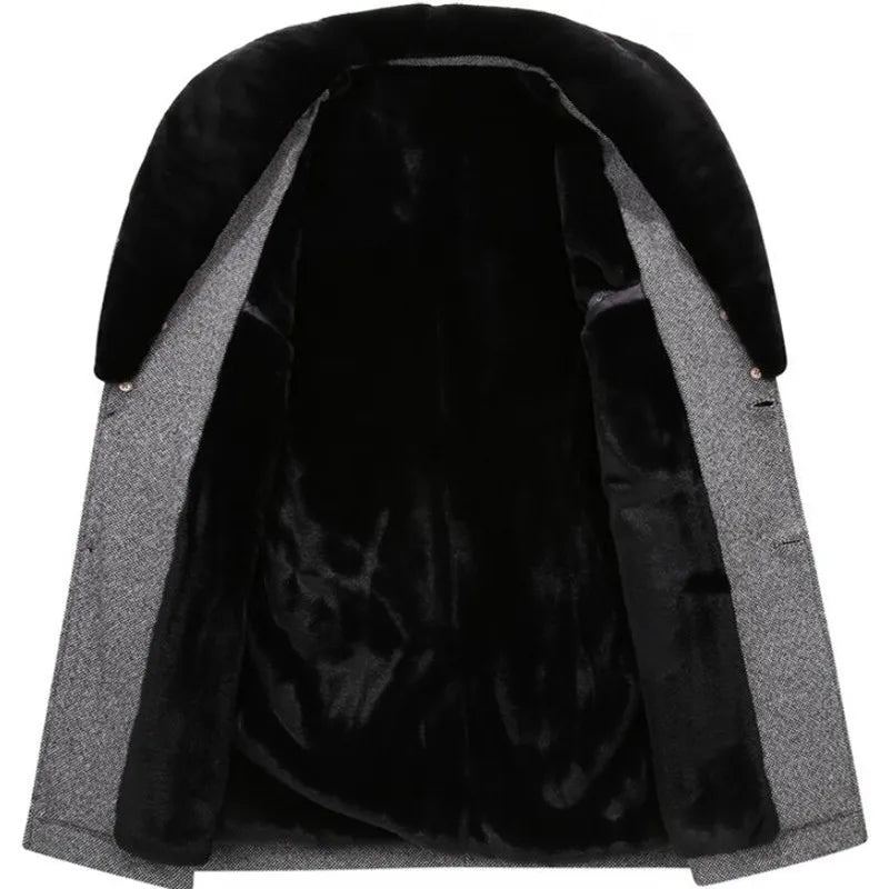 Hommes Manteau De Laine Hiver Long Veste D'hiver Automne Mélange Pardessus Trench Coat - Gris