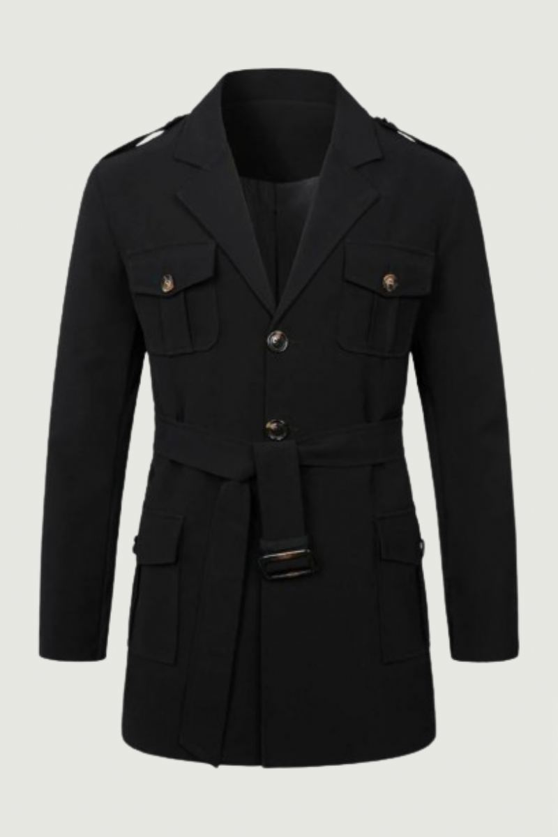 Hommes Printemps Automne Coupe-vent Pardessus Longs Trench Manteaux Avec Ceinture Pour Manteau À Double Boutonnage