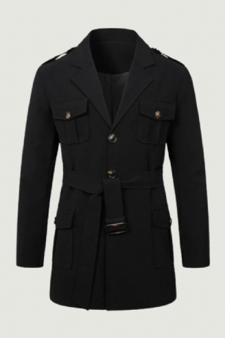 Hommes Printemps Automne Coupe-vent Pardessus Longs Trench Manteaux Avec Ceinture Pour Manteau À Double Boutonnage