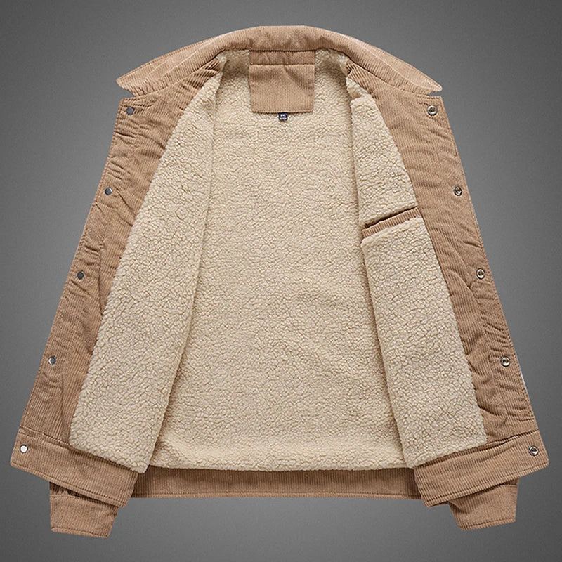Hommes Veste En Velours Côtelé Hiver Chaud Coupe-vent Polaire Manteau Épais Militaire Vêtements D'extérieur Classique Décontracté - Noir