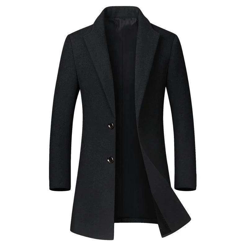 Manteau En Laine D'hiver Veste Mi-longue En Chaude Mince Pour Hommes Manteaux - Noir