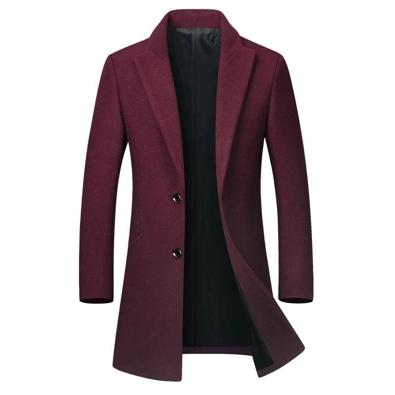 Manteau En Laine D'hiver Veste Mi-longue En Chaude Mince Pour Hommes Manteaux - Noir