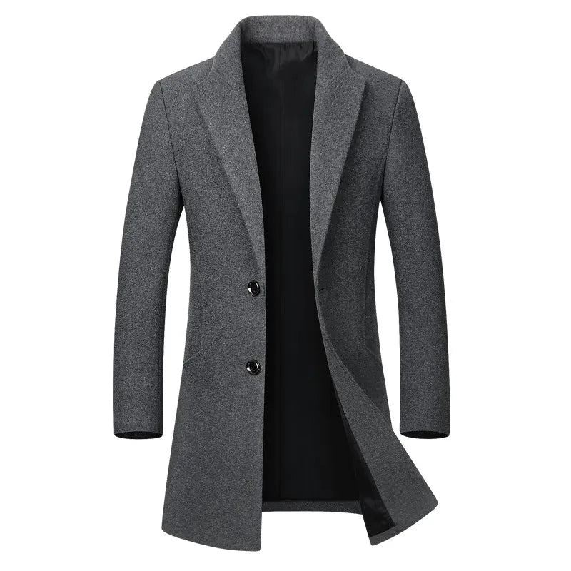 Manteau En Laine D'hiver Veste Mi-longue En Chaude Mince Pour Hommes Manteaux - Noir