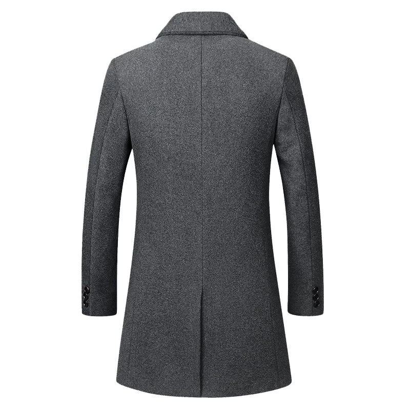 Manteau En Laine D'hiver Veste Mi-longue En Chaude Mince Pour Hommes Manteaux - Noir