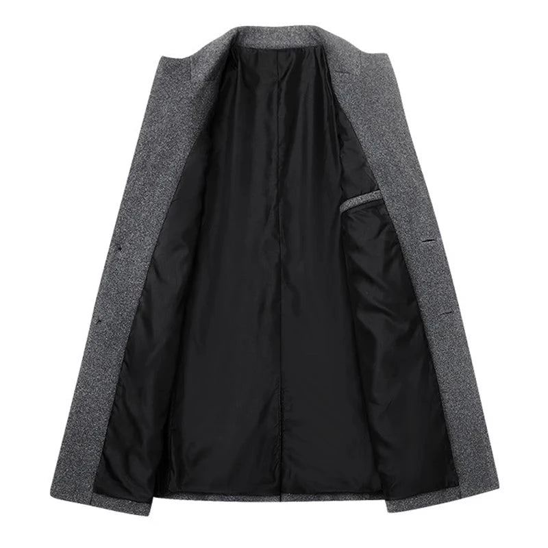 Manteau En Laine D'hiver Veste Mi-longue En Chaude Mince Pour Hommes Manteaux - Noir