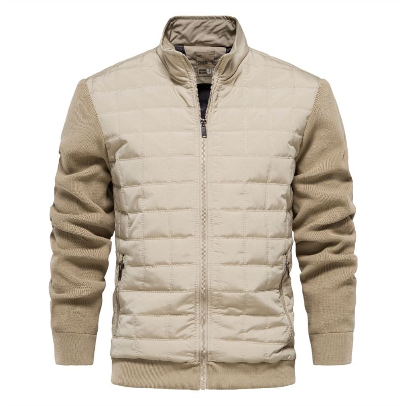Manteaux À Col Montant Et Fermeture Éclair Pour Hommes Manches Tricotées Décontractées Vestes D'épissure De Haute Qualité Automne Hiver - Vert