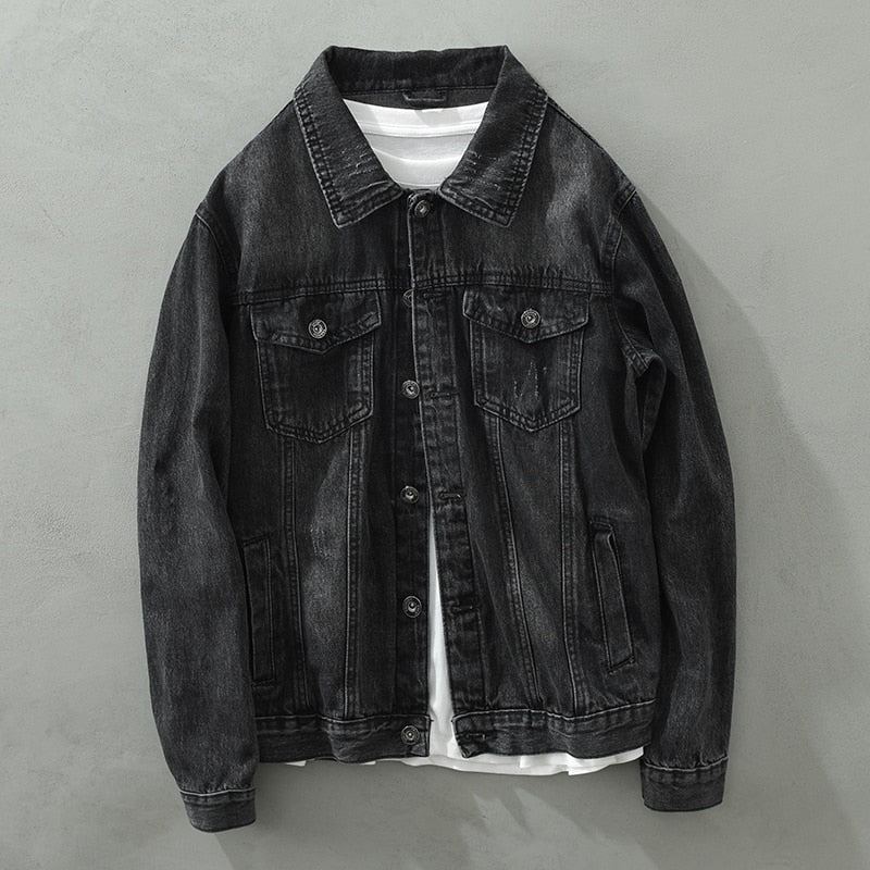Printemps Nouveau Vintage Lettre Denim Chemises Vestes Pour Hommes Coton Décontracté À Manches Longues Manteaux Qualité Vêtements - Noir