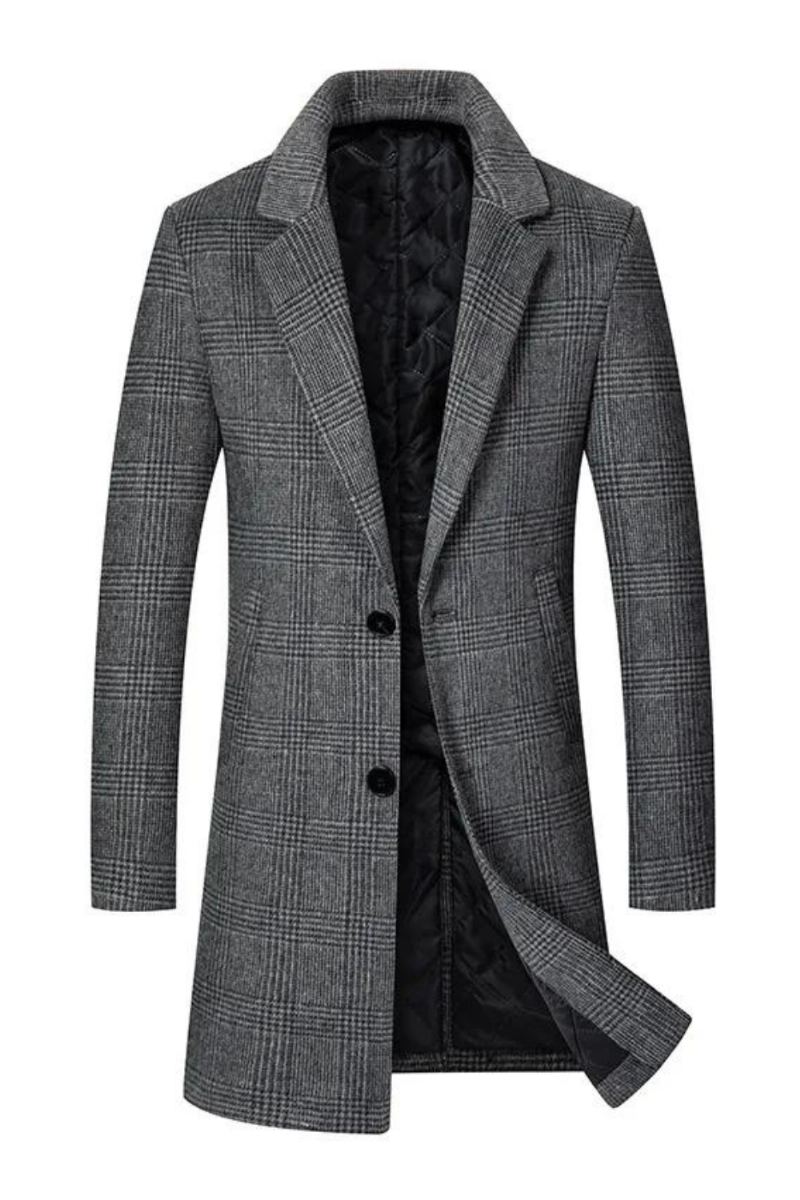 Trench-coat En Laine Mélangée Pour Homme Haut D'hiver Long À Simple Boutonnage Veste Classique Élégante