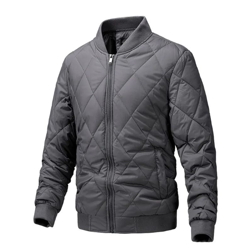 Veste D'hiver Pour Hommes Col De Baseball Maille Pressée Légère Vintage Vol Décontracté Manches Longues - Gris