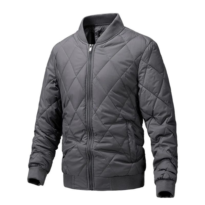 Veste D'hiver Pour Hommes Col De Baseball Maille Pressée Légère Vintage Vol Décontracté Manches Longues - Gris