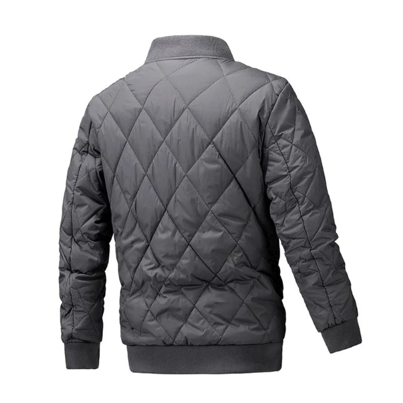 Veste D'hiver Pour Hommes Col De Baseball Maille Pressée Légère Vintage Vol Décontracté Manches Longues - Gris