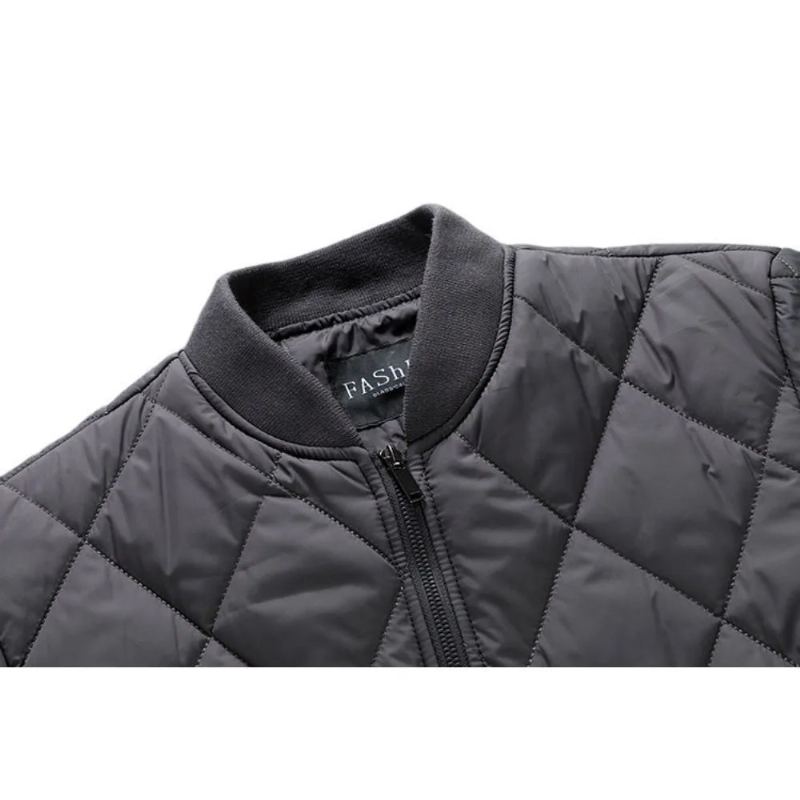 Veste D'hiver Pour Hommes Col De Baseball Maille Pressée Légère Vintage Vol Décontracté Manches Longues - Gris