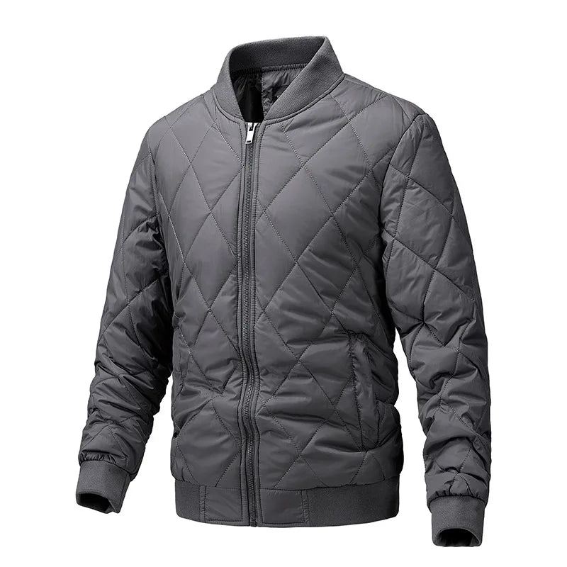 Veste D'hiver Pour Hommes Col De Baseball Maille Pressée Légère Vintage Vol Décontracté Manches Longues - Gris
