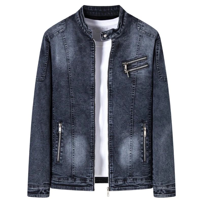 Veste En Jean Hommes Vestes En Coupe Ajustée Coton Vêtements D'extérieur Manteau Printemps Automne - Noir