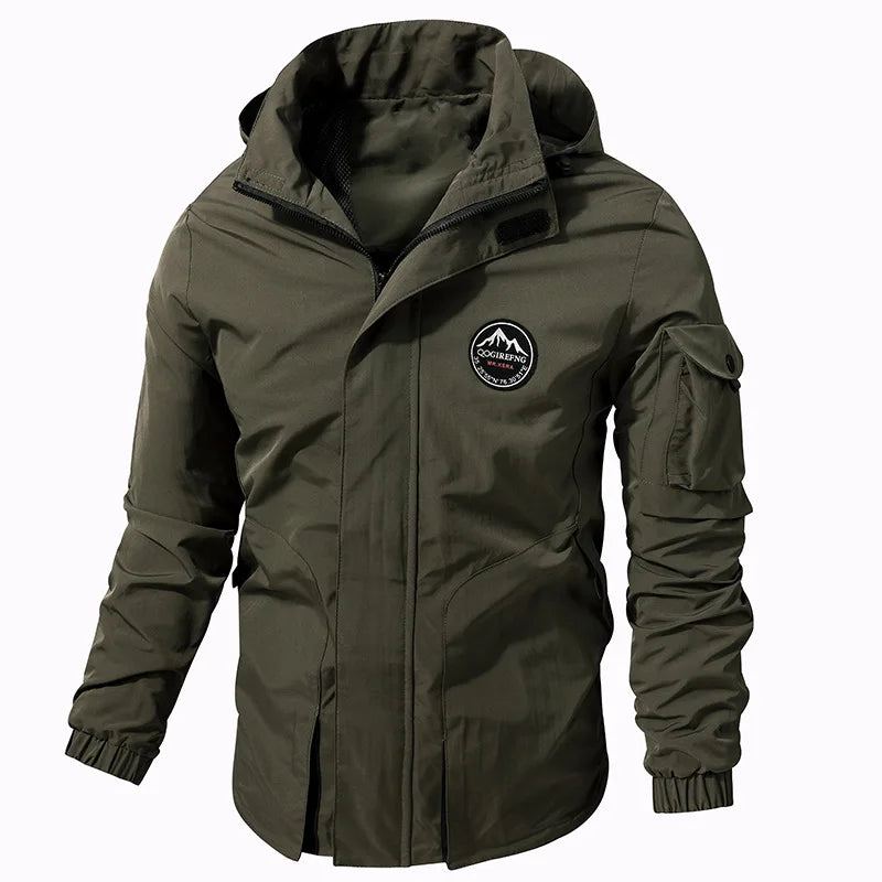 Veste Tactique Pour Hommes Solide Imperméable À Capuche Amovible Coupe-vent Militaire D'extérieur Printemps-automne - Vert Armée