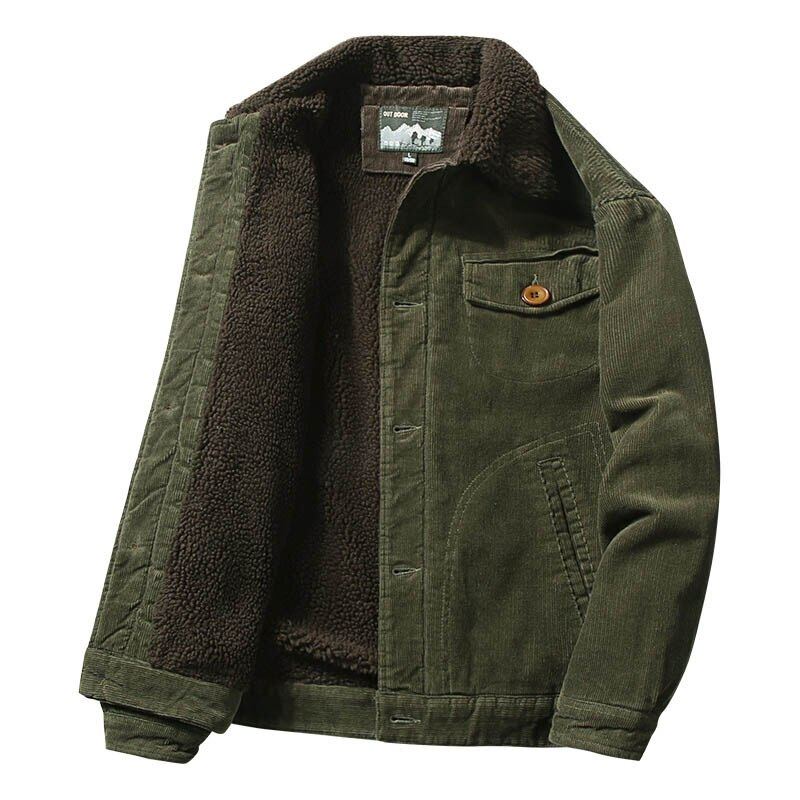 Vestes Chaudes En Velours Côtelé Pour Hommes Manteaux D'hiver Avec Col En Fourrure Poches Veste Militaire Décontractée Vêtements D'extérieur Armée Thermique Noir Et Marron - Gris