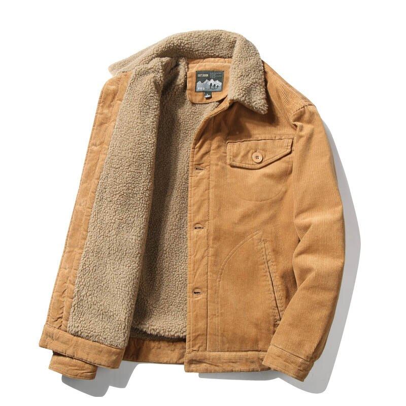 Vestes Chaudes En Velours Côtelé Pour Hommes Manteaux D'hiver Avec Col En Fourrure Poches Veste Militaire Décontractée Vêtements D'extérieur Armée Thermique Noir Et Marron - Gris