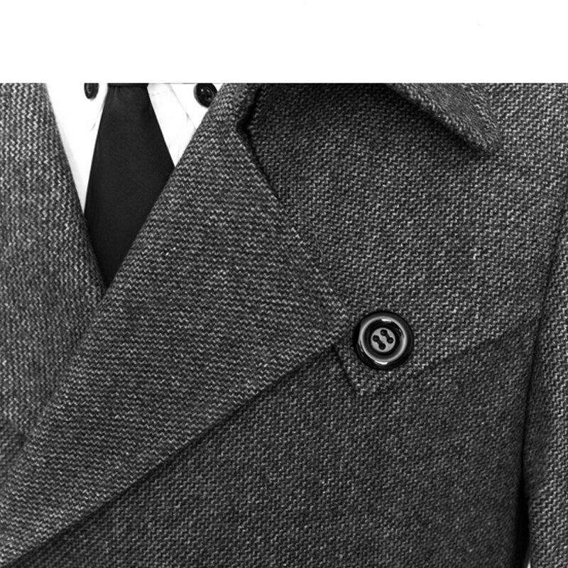 Vestes En Laine Pour Hommes Trench-coat Élégant À Double Bouton Coupe-vent En Mélange De Respirant - Noir
