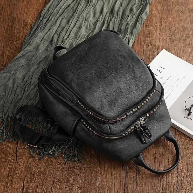Sacs À Dos En Cuir Véritable Pour Femmes Sac À Dos De Voyage De Luxe De Styliste - Café