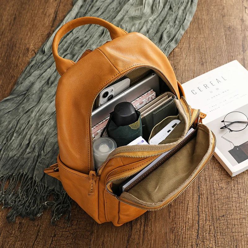 Sacs À Dos En Cuir Véritable Pour Femmes Sac À Dos De Voyage De Luxe De Styliste - Café