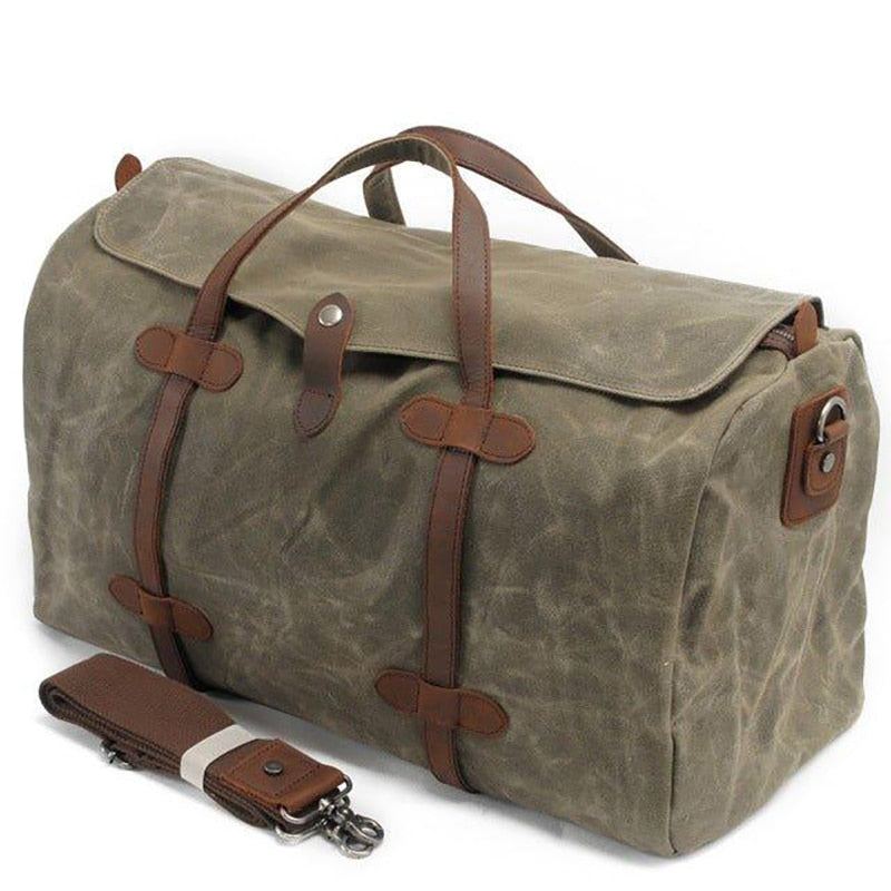 Sac À Bagages En Toile Cirée Imperméable Sac À Bandoulière De Grande Capacité Sac De Voyage Pour Week-end Hommes Fourre-tout De D'affaires - Kaki