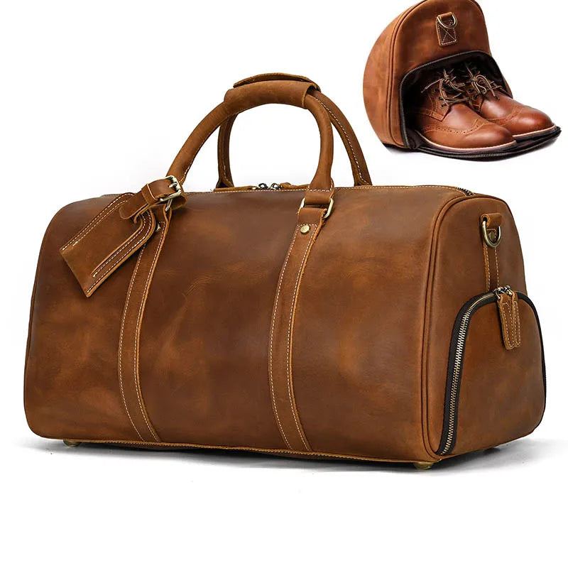 Sac À Main En Cuir Pour Hommes Sac De Voyage En Véritable Sacs À Bandoulière Ordinateur Portable À Bagages Réels - Marron