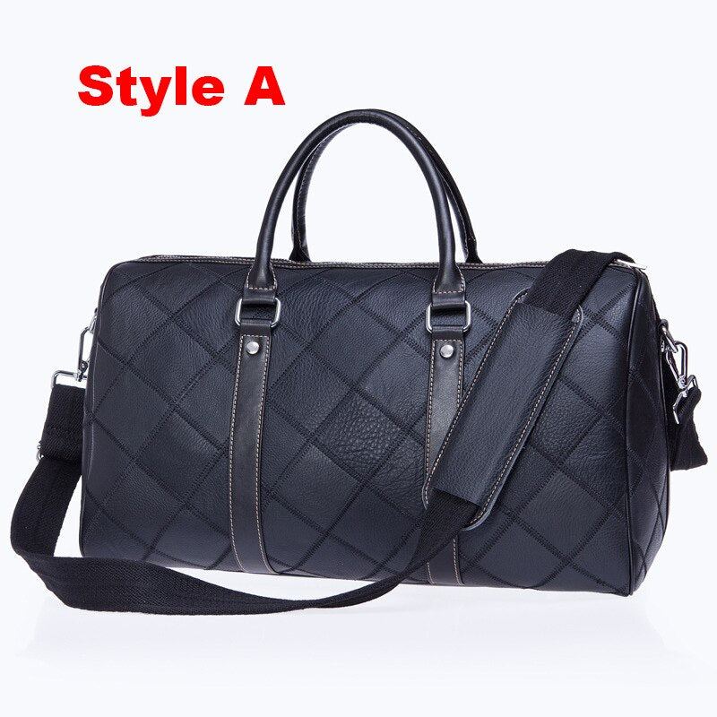 Sacs De Voyage Pour Hommes À Main De Haute Qualité Rétro Sac De Bagage De Grande Capacité À En Cuir Véritable Treillis Duffle - Café A