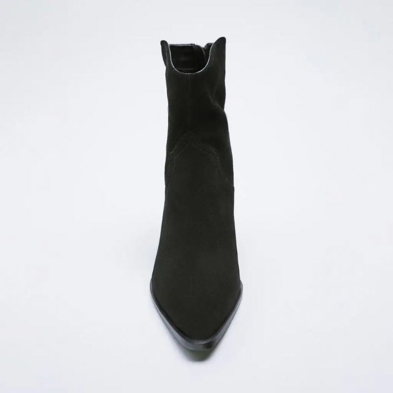 Bottines En Daim Et Cuir Noir Pour Femmes Chaussures À Talons Hauts Féminines - Noir