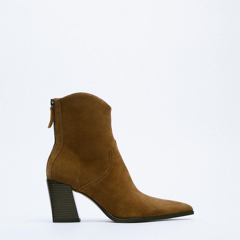 Bottines En Daim Et Cuir Noir Pour Femmes Chaussures À Talons Hauts Féminines - Noir