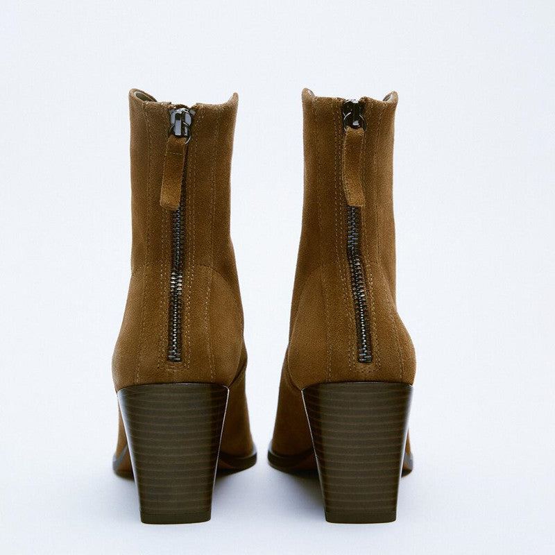 Bottines En Daim Et Cuir Noir Pour Femmes Chaussures À Talons Hauts Féminines - Noir