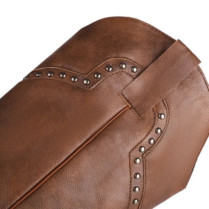 Rivet Femmes Bottes Occidentales Automne Cuir Compensées Genou Hautes Hiver Cowboy Fille - Beige