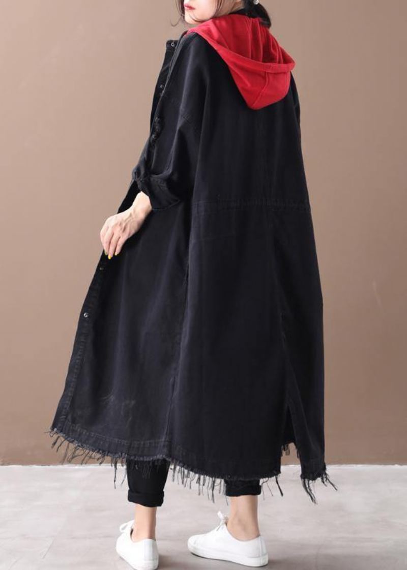 Art Denim Noir Vêtements Grande Taille Chemises À Capuche Manteaux Boutonnés - Trenchs femmes