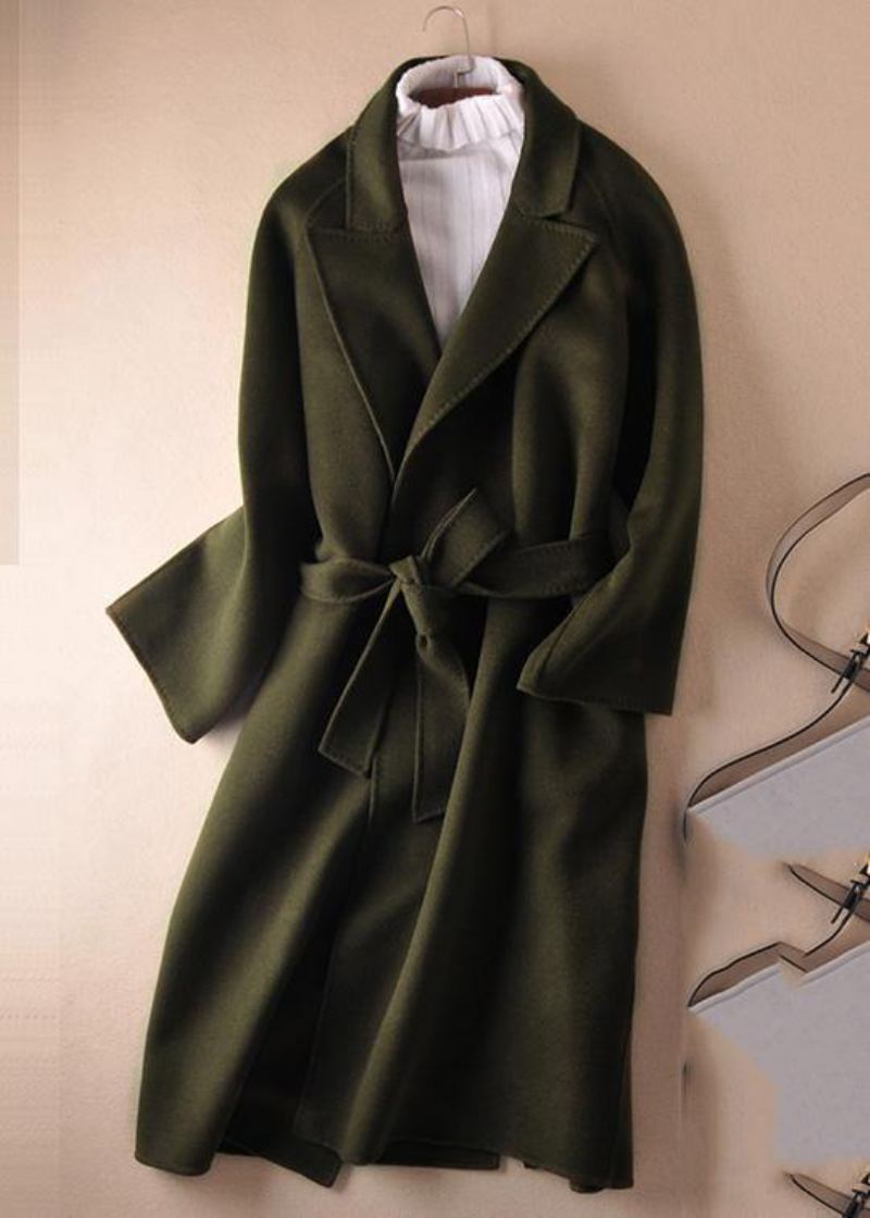 Art Tenue Grande Taille Avec Lien À Nouer À La Taillered Femmes Manteaux En Laine - Vert Armée