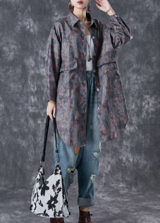 Boho Gris Surdimensionné Tie Dye Poches Vestes En Coton Automne