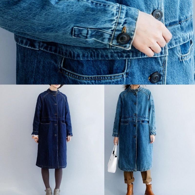 Femmes Bleu Clair Tunique Fine Manteau Tops Tuniques Col Montant Patchwork - Bleu Foncé