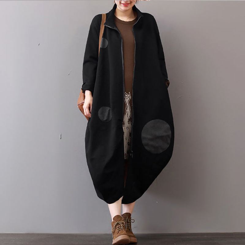 Femmes Manteaux Noirs Grande Taille Vêtements Manteau D'hiver À Glissière Élégant Col À Revers Maxi