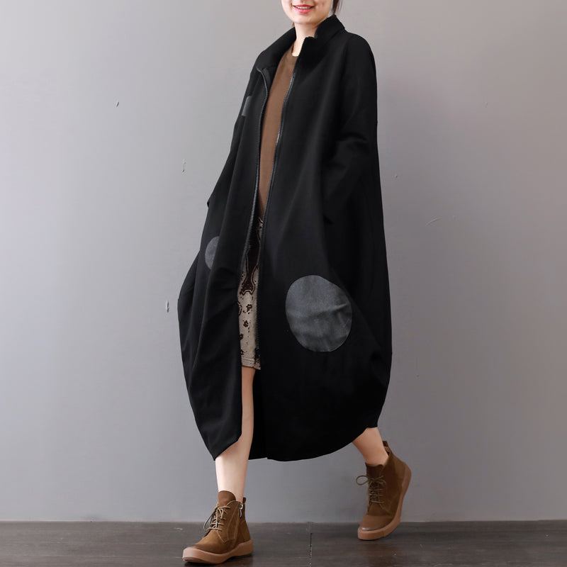 Femmes Manteaux Noirs Grande Taille Vêtements Manteau D'hiver À Glissière Élégant Col À Revers Maxi - Trenchs femmes