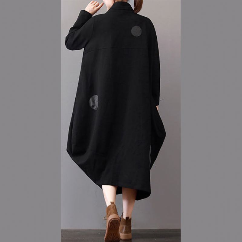Femmes Manteaux Noirs Grande Taille Vêtements Manteau D'hiver À Glissière Élégant Col À Revers Maxi - Trenchs femmes