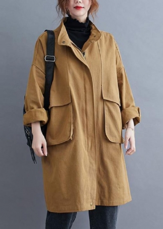 Manteau Ample Kaki Pour Femme Tenues Col Montant Grandes Poches