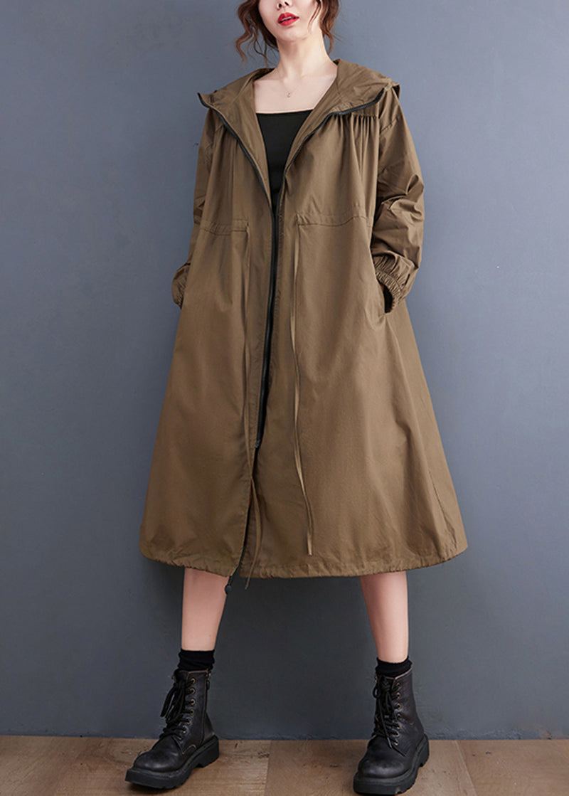 Manteau À Capuche En Coton Froissé Avec Cordon De Serrage Et Fermeture Éclair De Grande Taille Pour Le Printemps - Trenchs femmes