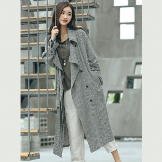 Manteau À Carreaux Boutique Grande Taille Cravate Crantée À La Maxi Nouveau Long À Double Boutonnage
