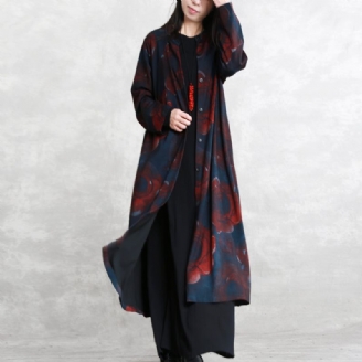 Manteau De Luxe En Coton Mélangé Imprimé Poches Surdimensionnées Vêtements D'extérieur Trench-coat Baggy À Manches Longues