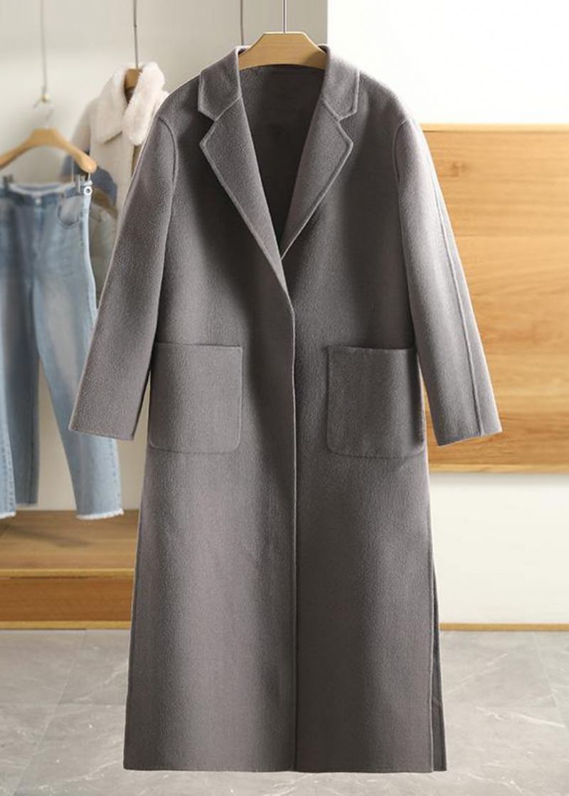 Manteau De Luxe En Laine Vert Armée D'hiver Décontracté Avec Poches Crantées - Trenchs femmes