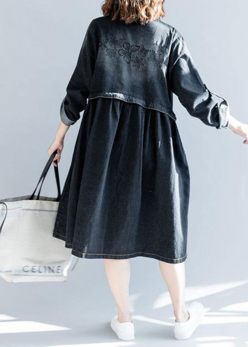 Manteau Moderne À Col Rayé Noir Vêtement D'extérieur Quotidien Automne - Bleu Jean